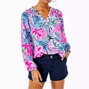 Lilly Pulitzer Elsa Silk Top, Cockatoo Pink Pretty size S